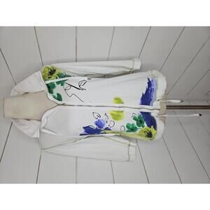 A La Carte Large white zipper jacket with blue & green floral designs